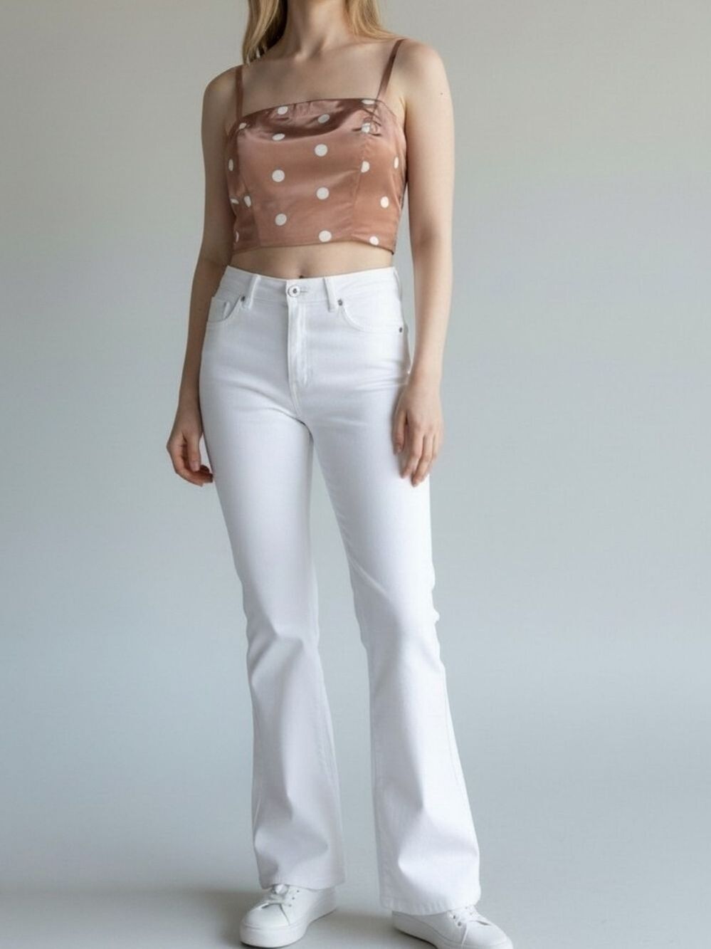 L โข The Occasion by Old Navy โข Taffeta Polka Dot Crop Top - Brown and White